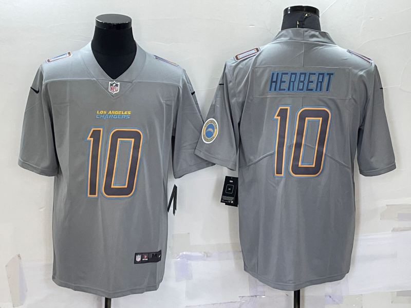 Men's Los Angeles Chargers Justin Herbert #10 Gray Atmosphere Fashion Game Jerseys