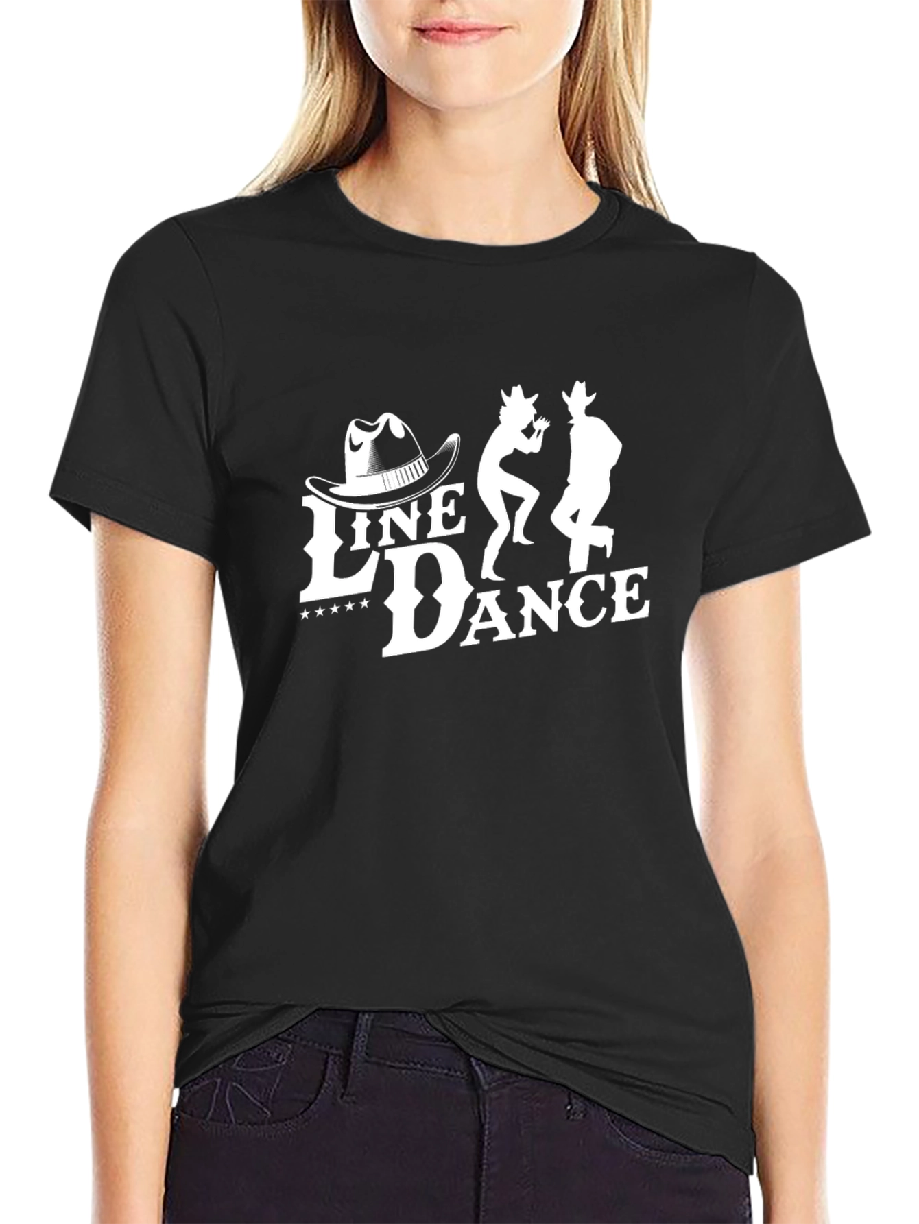 Line Dance Graphic Tee - Black Cotton T-Shirt
