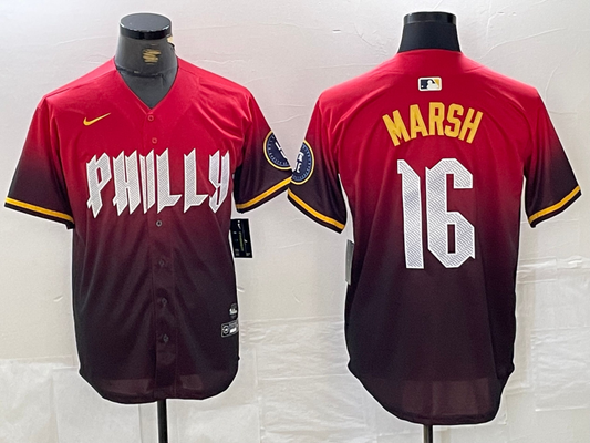 Men's Philadelphia Phillies Brandon Marsh #16 Red 2024 City Connect Limited Player Jerseys