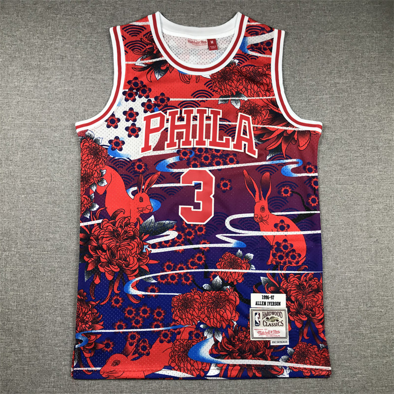 Men's Philadelphia 76ers Allen Iverson #3 Year of Rabbit Edition Hardwood Classics Swingman Jerseys