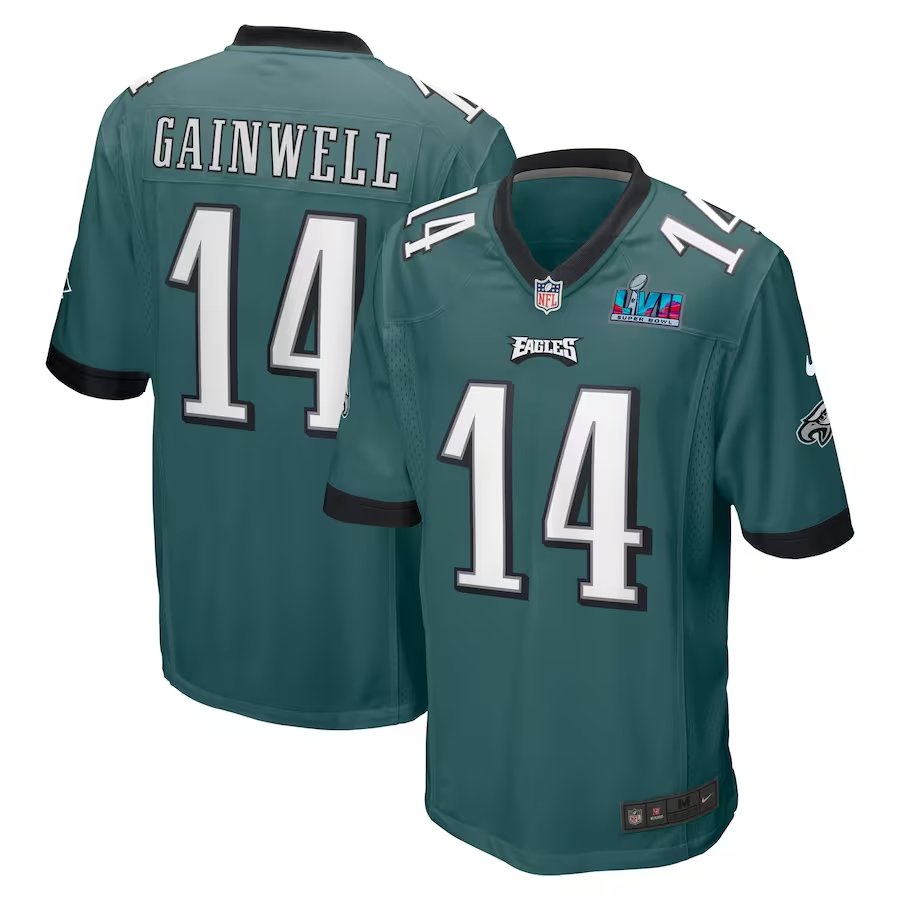 Men's Philadelphia Eagles Kenneth Gainwell #14 Midnight Green Super Bowl LVII Patch Game Jerseys