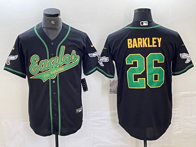 Men's Philadelphia Eagles Saquon Barkley #26 Black Game Jerseys Joint Edition