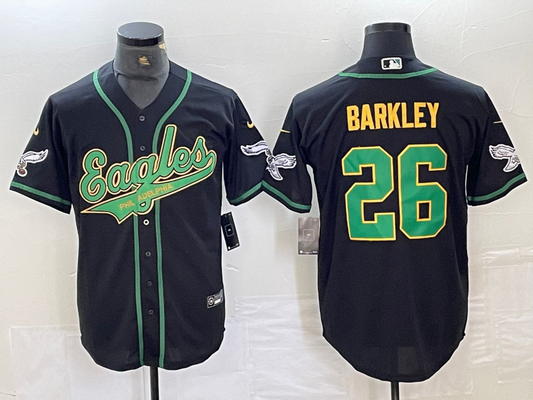 Men's Philadelphia Eagles Saquon Barkley #26 Black Game Jerseys Joint Edition