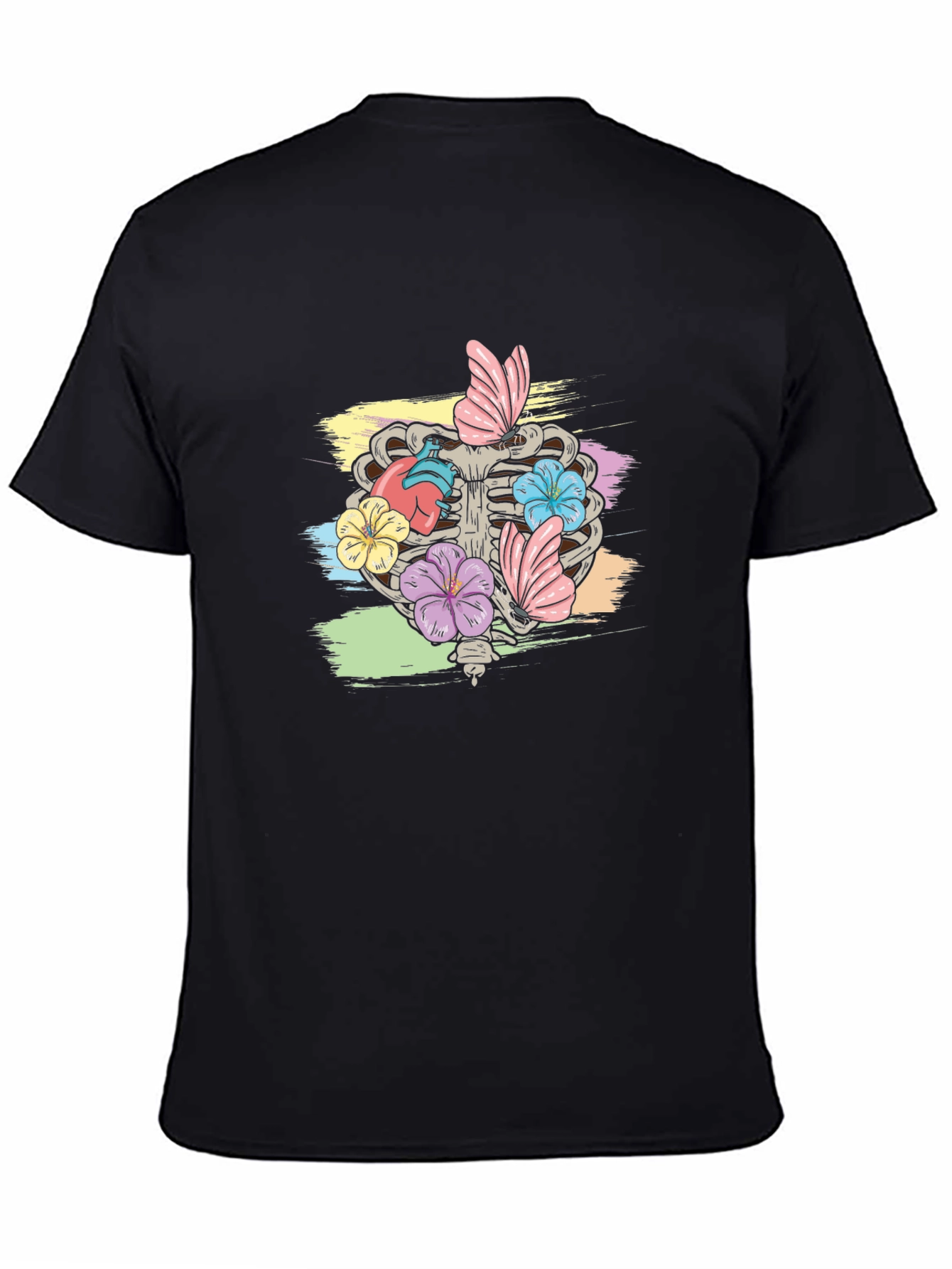 Floral Rib Cage Graphic T-Shirt - Black