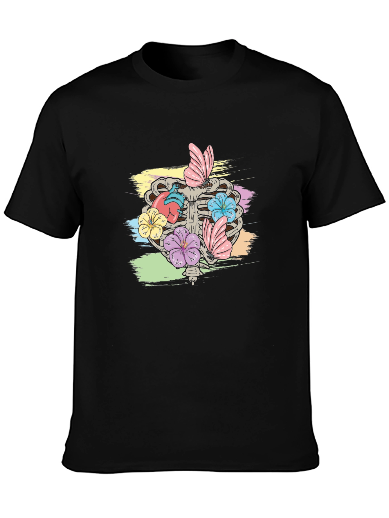 Floral Rib Cage Graphic T-Shirt - Black