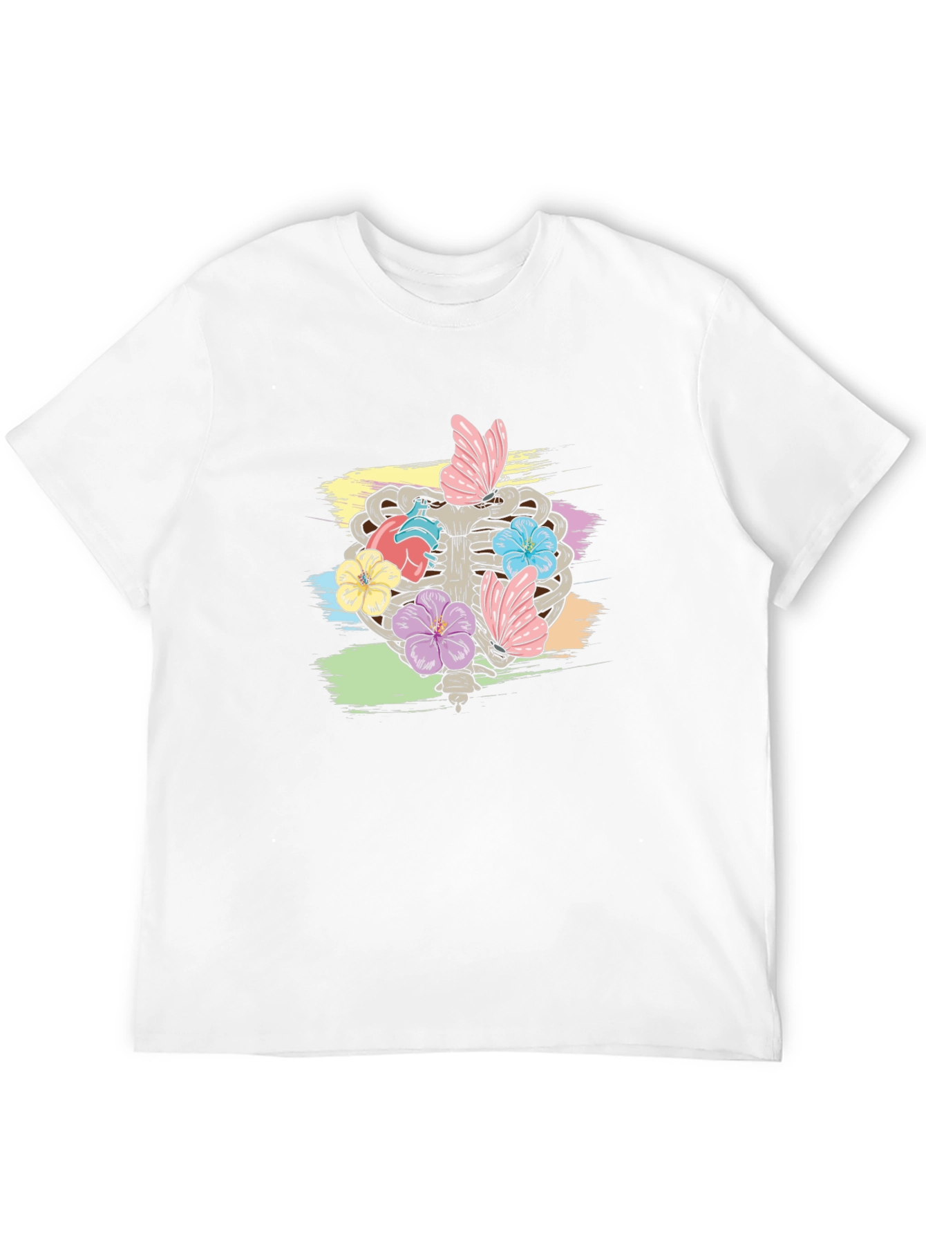 Floral Rib Cage Graphic T-Shirt - Black