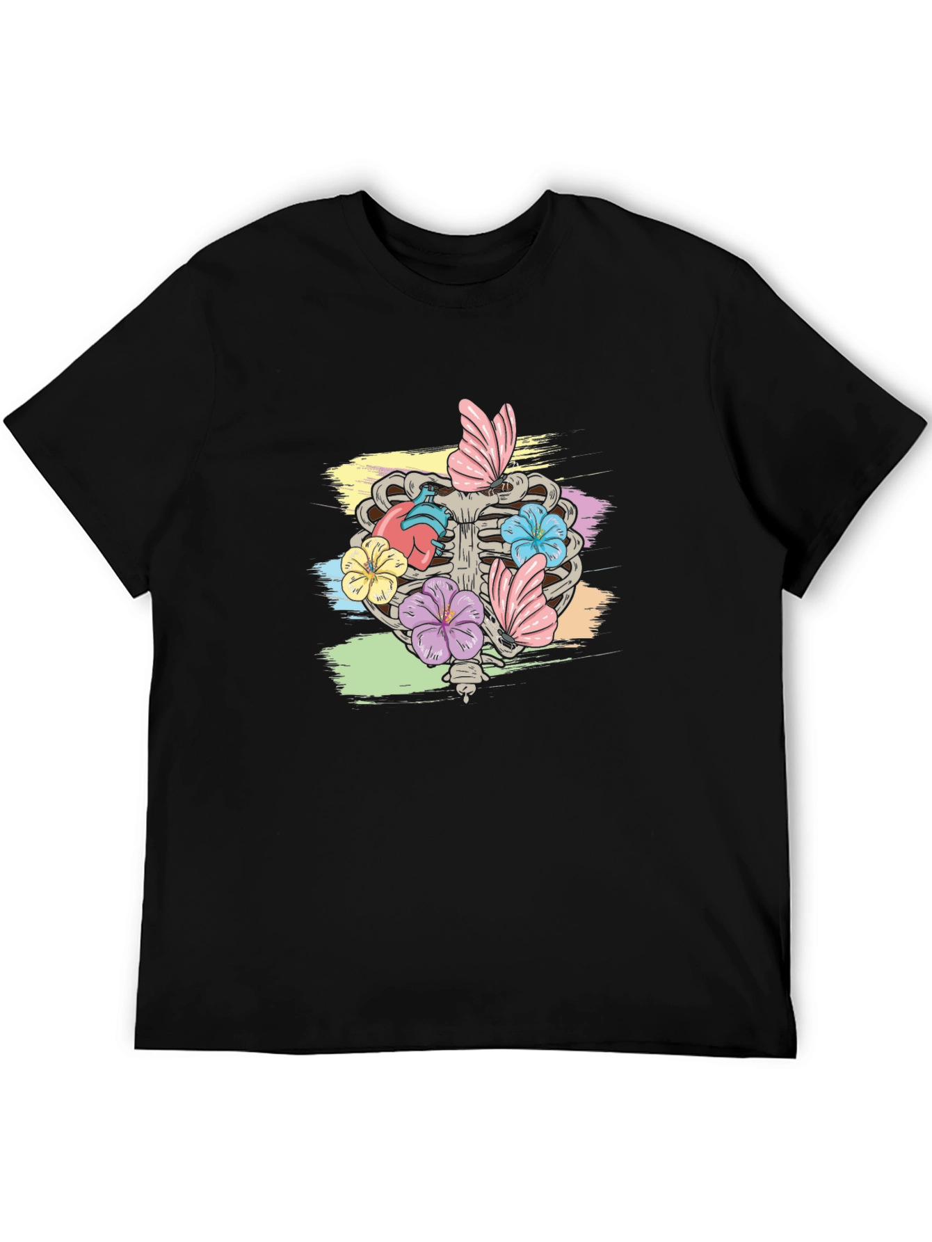 Floral Rib Cage Graphic T-Shirt - Black