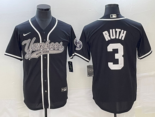 Men's New York Yankees Babe Ruth #3 Black Player Jerseys Joint Edition