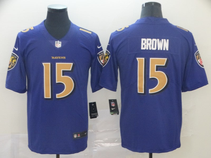 Men's Baltimore Ravens Marquise Brown #15 Purple Game Jerseys