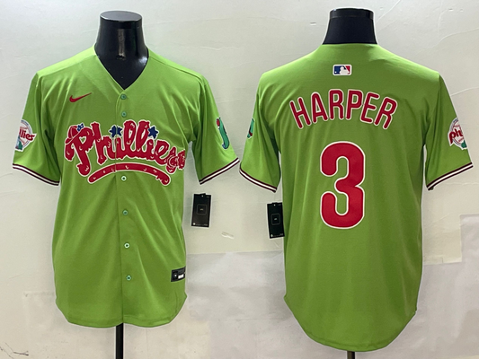 Men's Philadelphia Phillies Bryce Harper #3 Green Game Jerseys