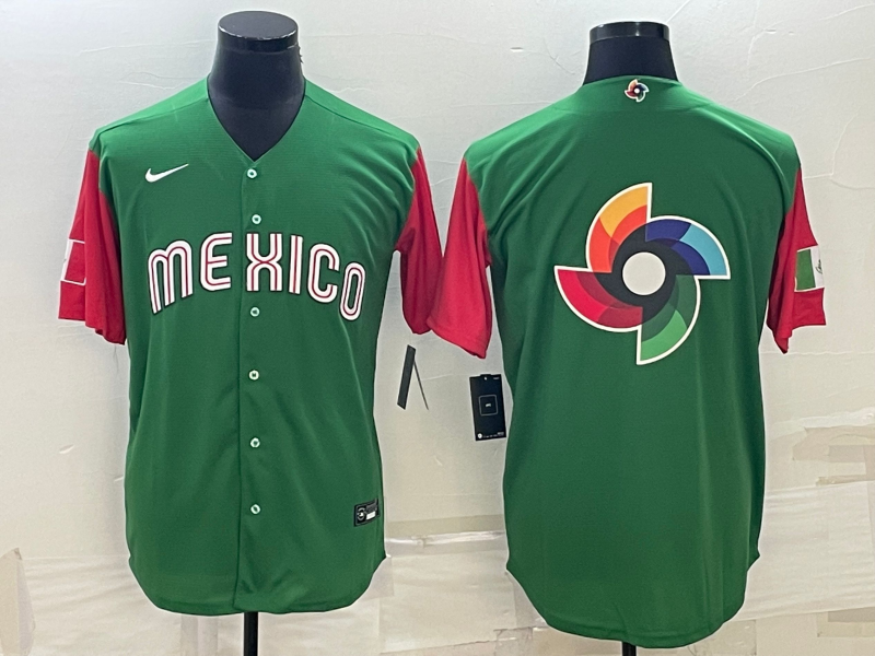 Men's 2023 World Baseball Classic Mexico Green/Red Jerseys