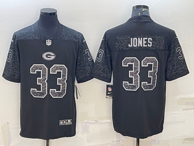 Men's Green Bay Packers Aaron Jones #33 Black Retired Player RFLCTV Limited Jerseys