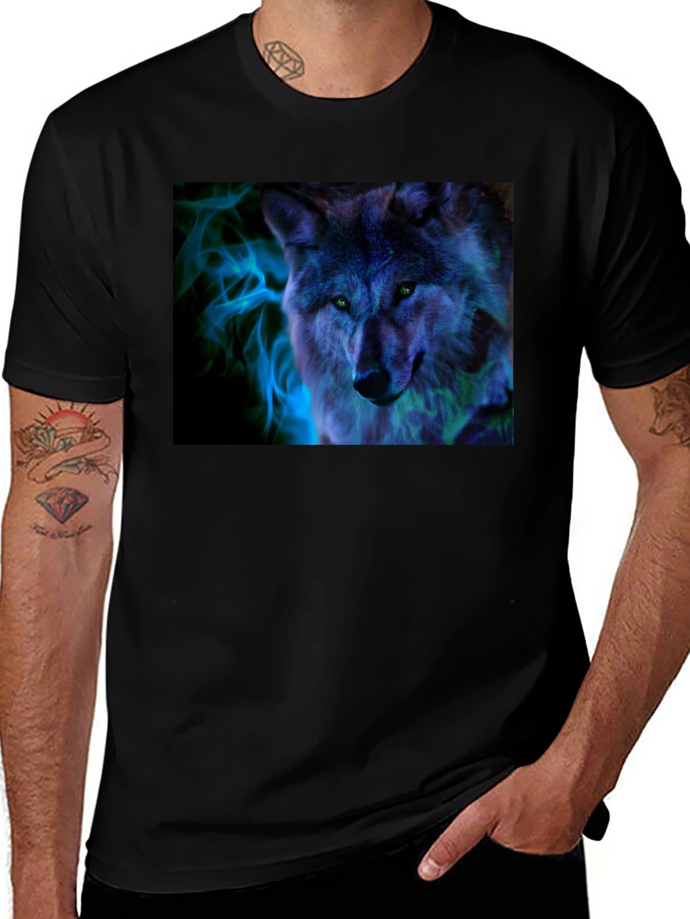 Wolf Graphic Print Black T-Shirt