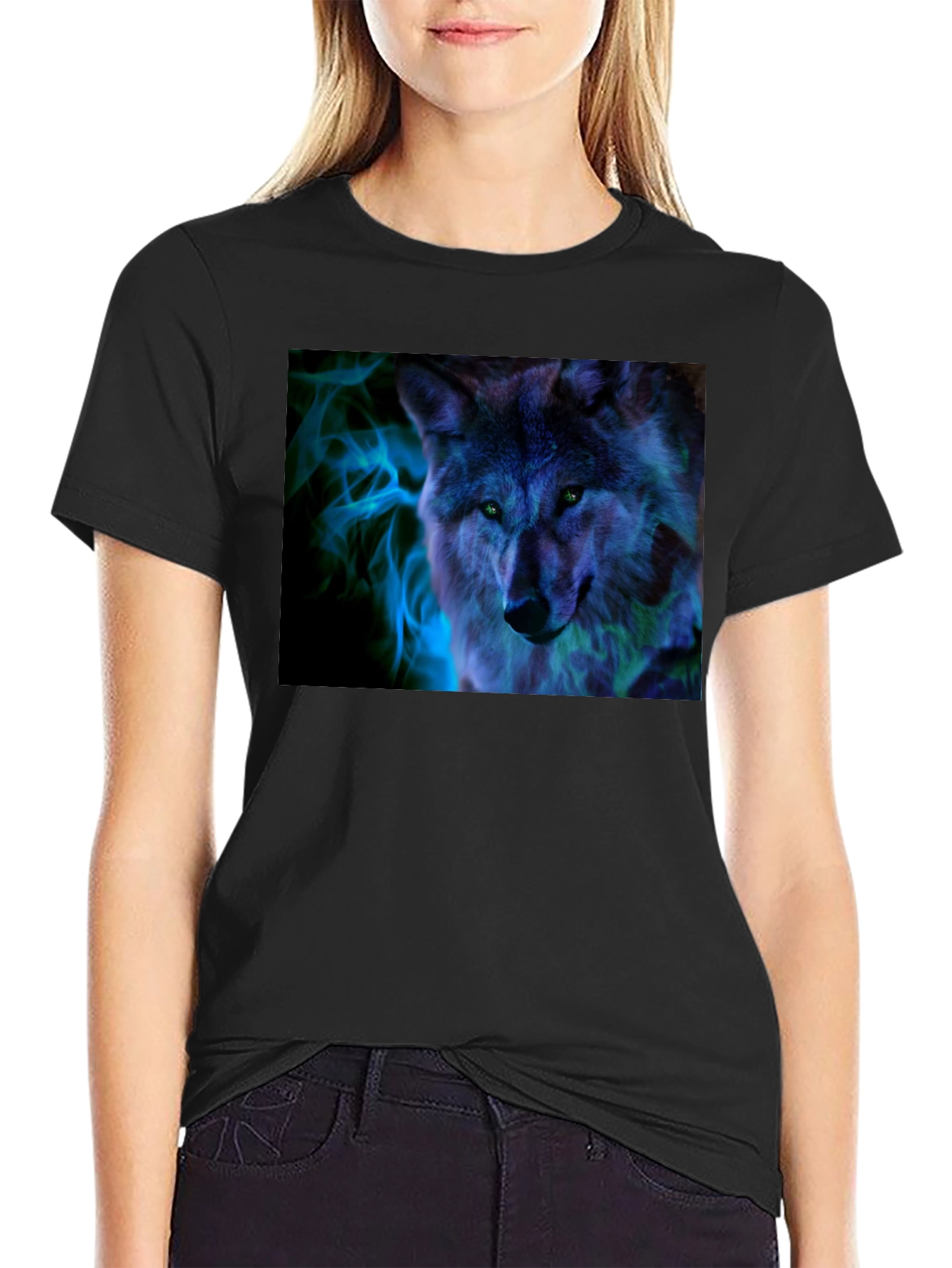 Wolf Graphic Print Black T-Shirt
