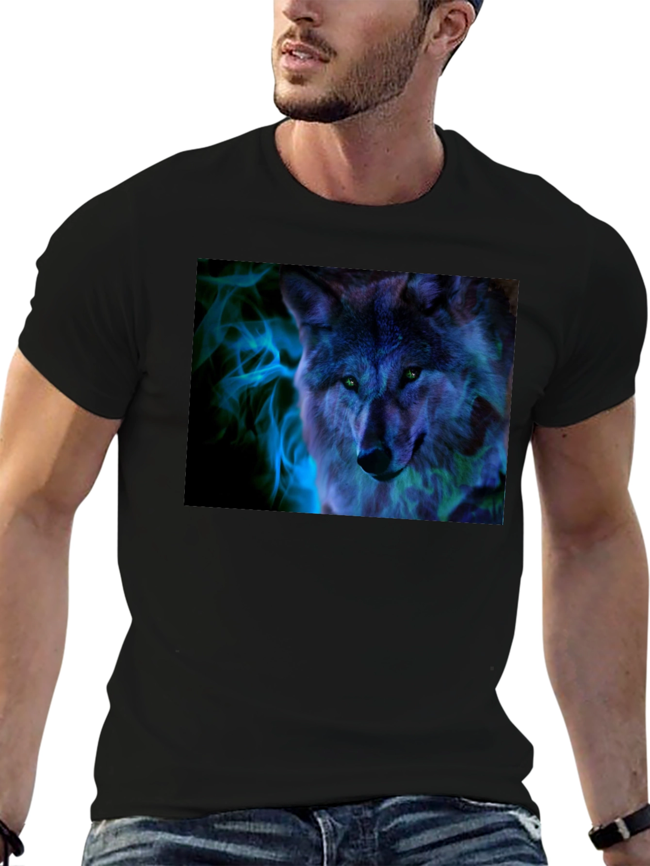 Wolf Graphic Print Black T-Shirt