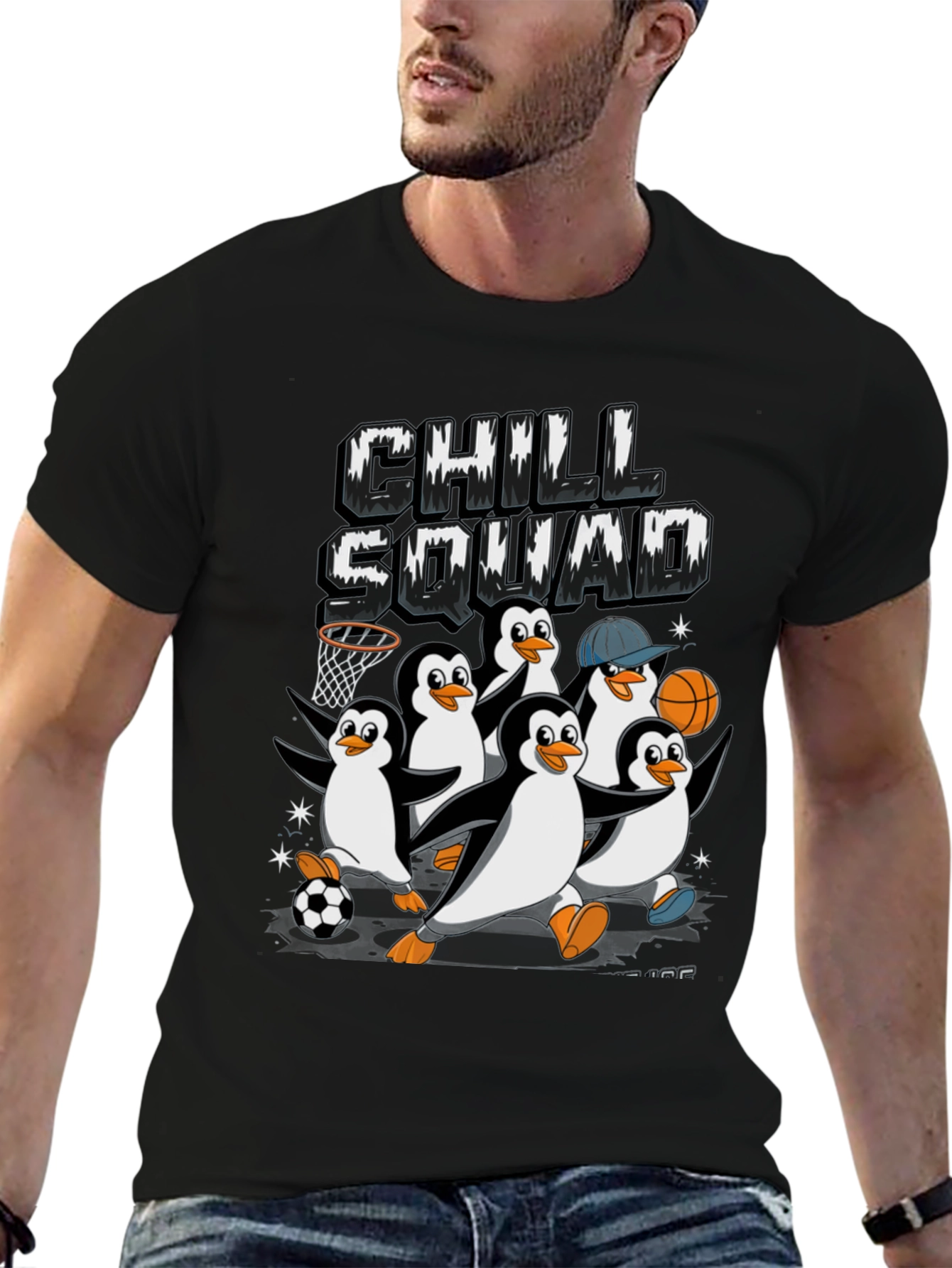 Chill Squad Penguin Graphic Tee - Black