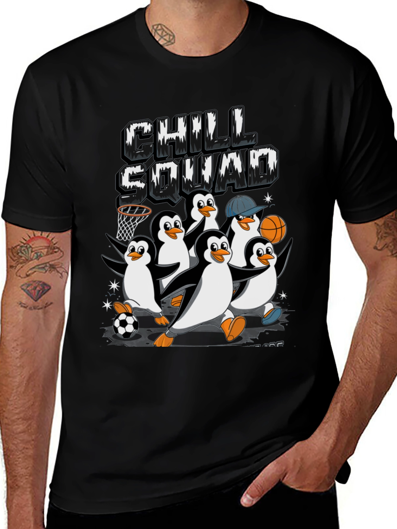 Chill Squad Penguin Graphic Tee - Black