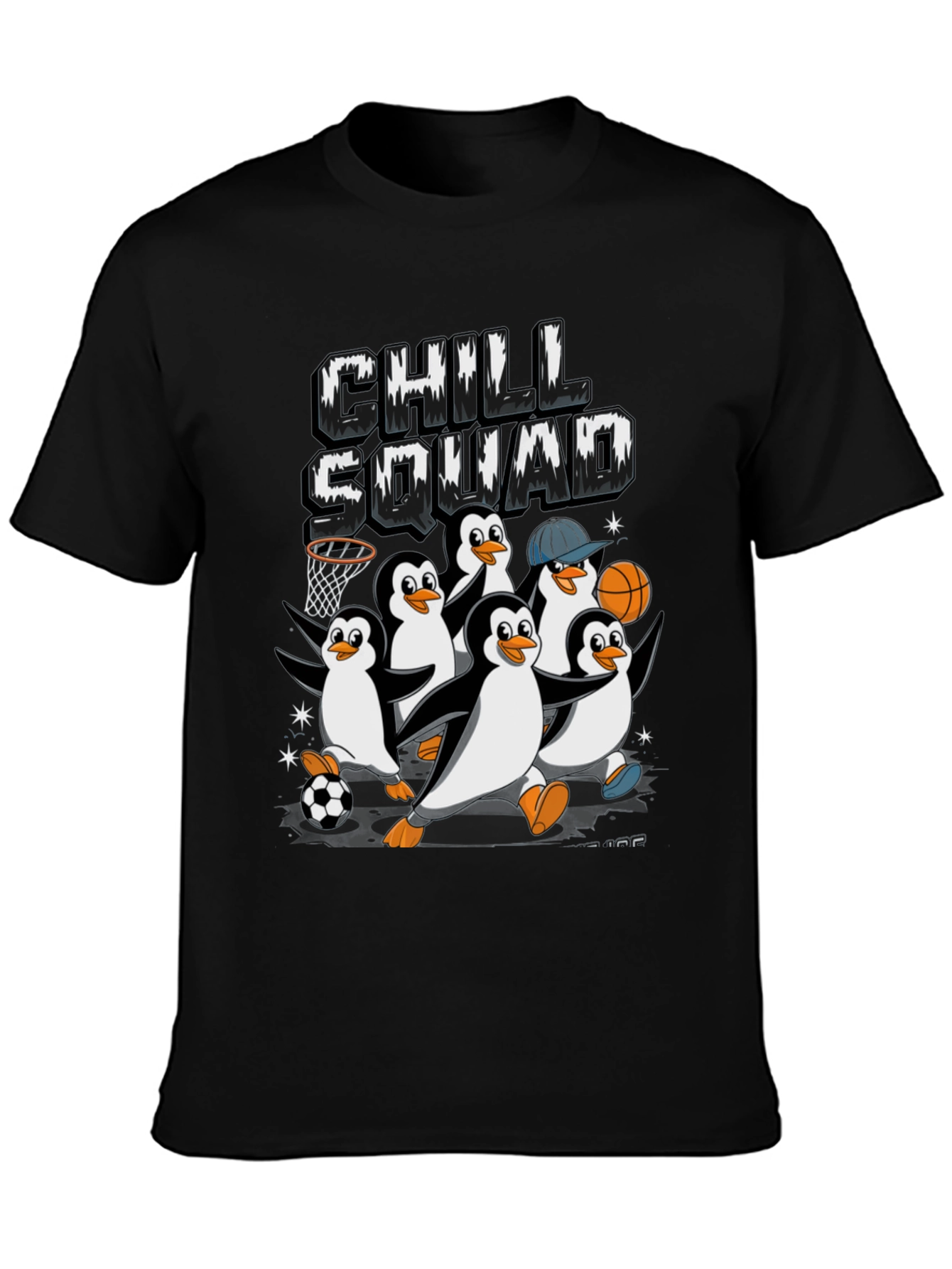 Chill Squad Penguin Graphic Tee - Black