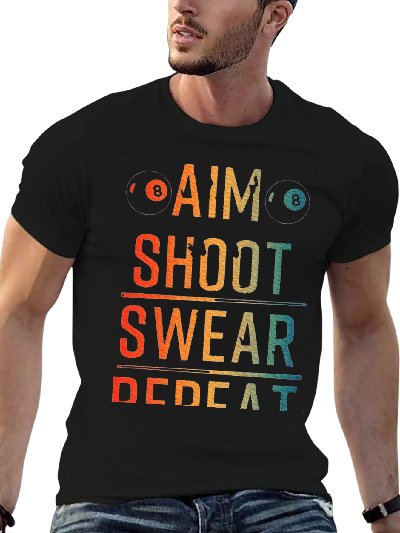 Billiards Aim Shoot Swear Repeat Graphic T-Shirt