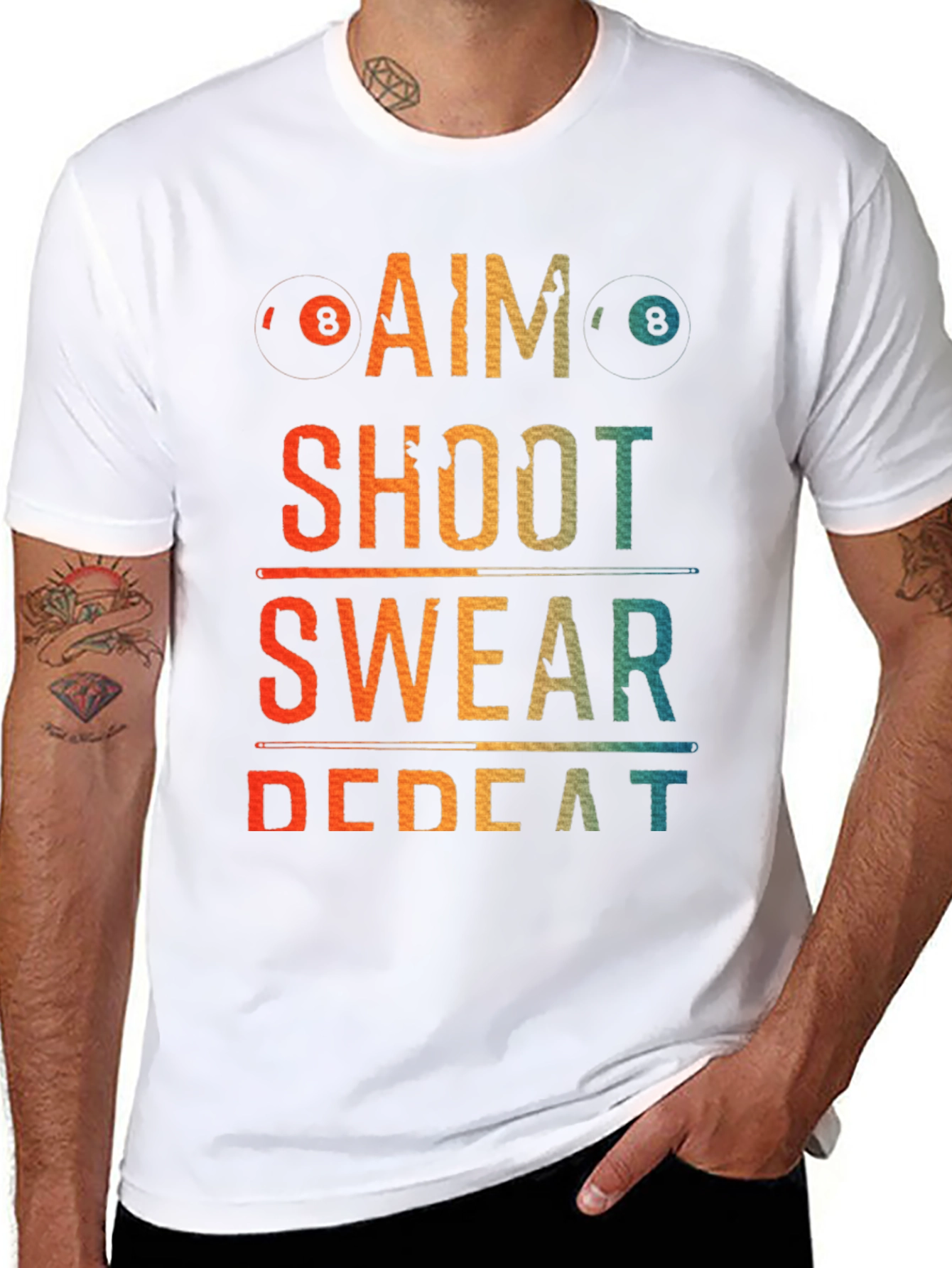 Billiards Aim Shoot Swear Repeat Graphic T-Shirt