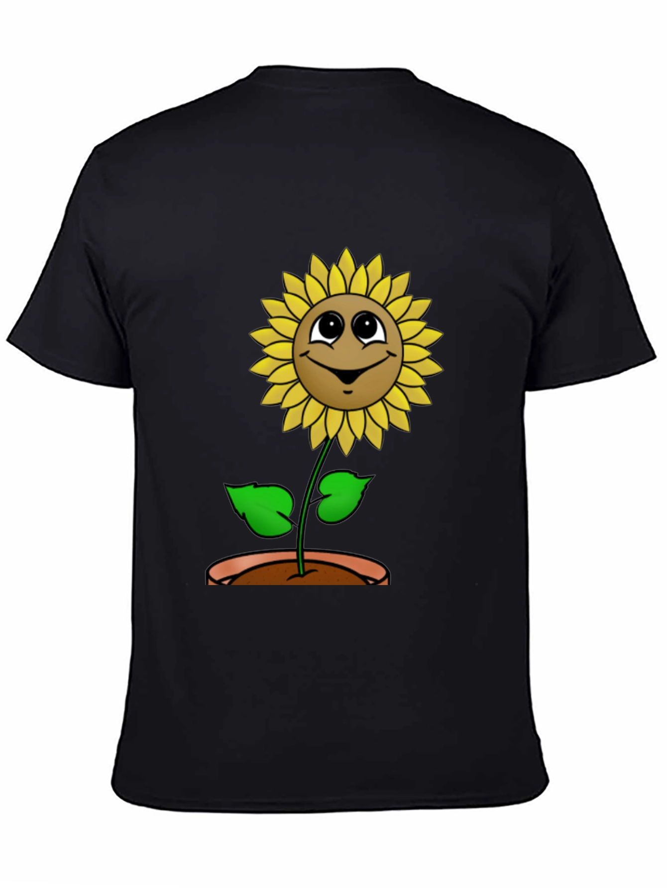Happy Sunflower Graphic Tee - Black Cotton T-Shirt