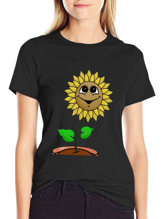 Happy Sunflower Graphic Tee - Black Cotton T-Shirt