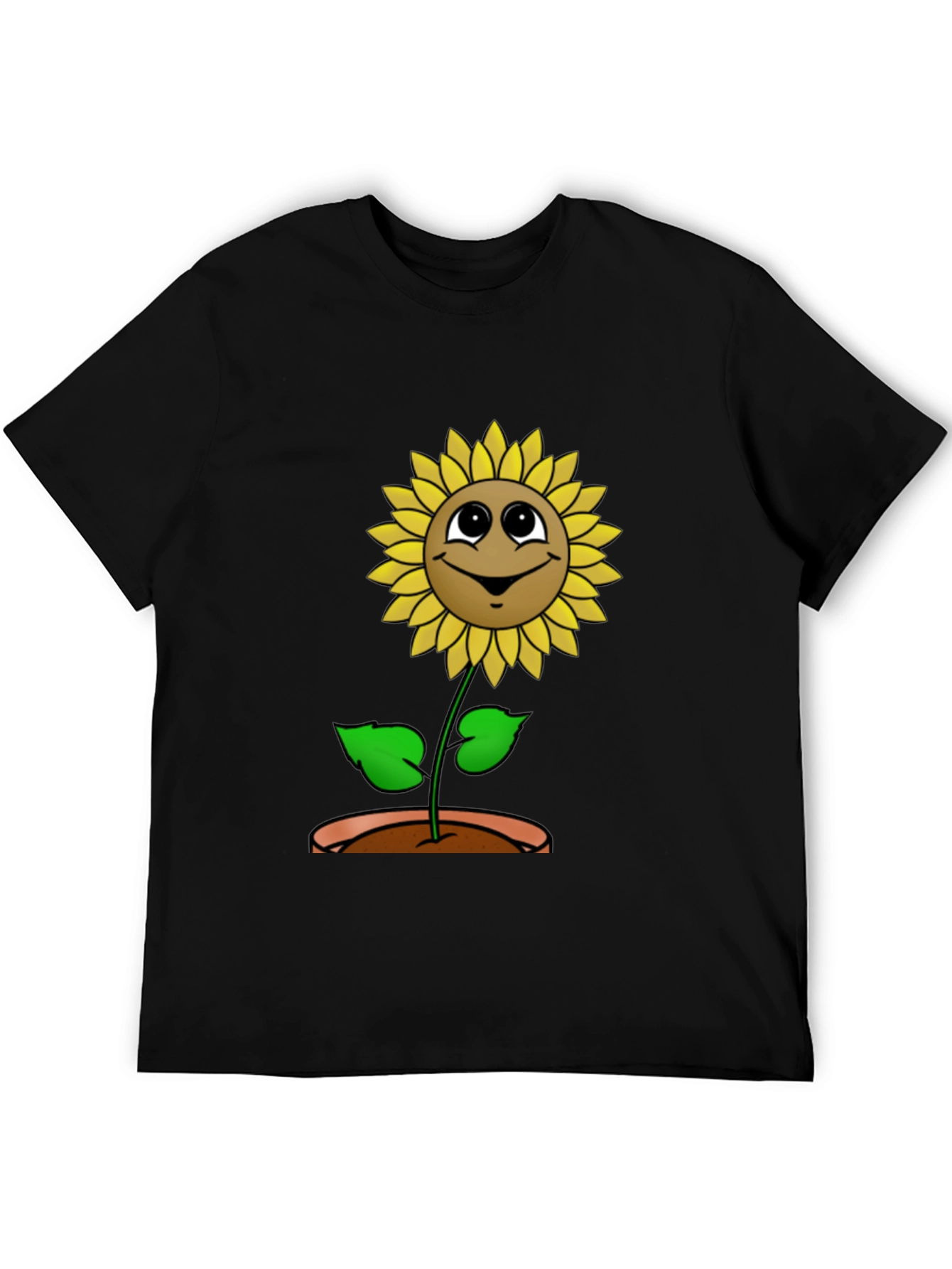 Happy Sunflower Graphic Tee - Black Cotton T-Shirt