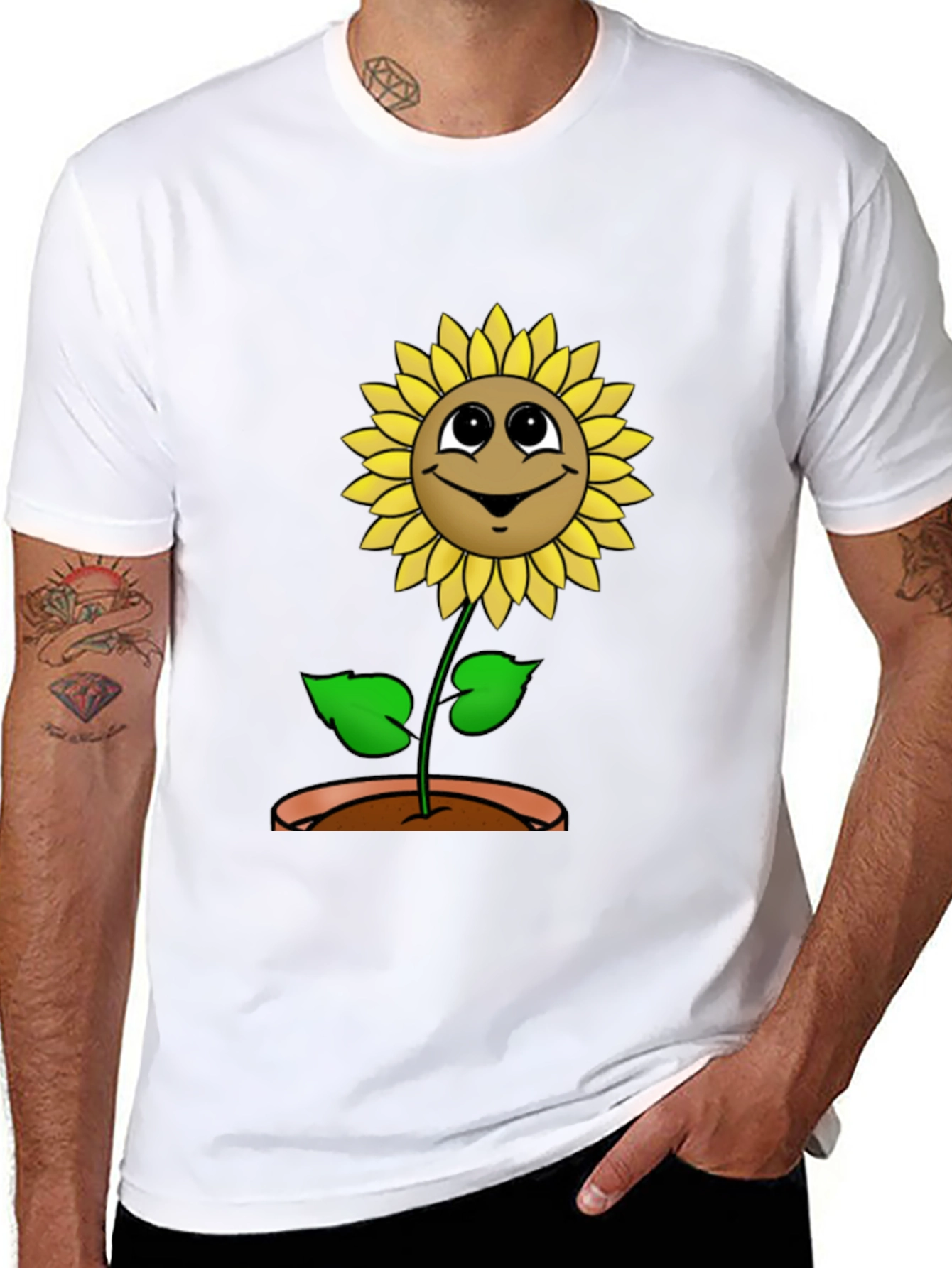 Happy Sunflower Graphic Tee - Black Cotton T-Shirt