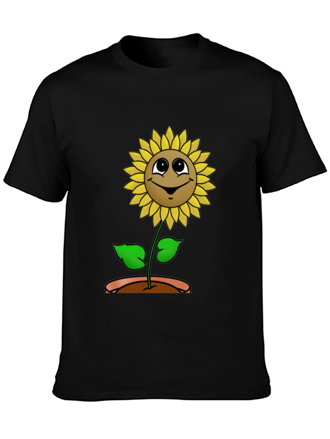 Happy Sunflower Graphic Tee - Black Cotton T-Shirt