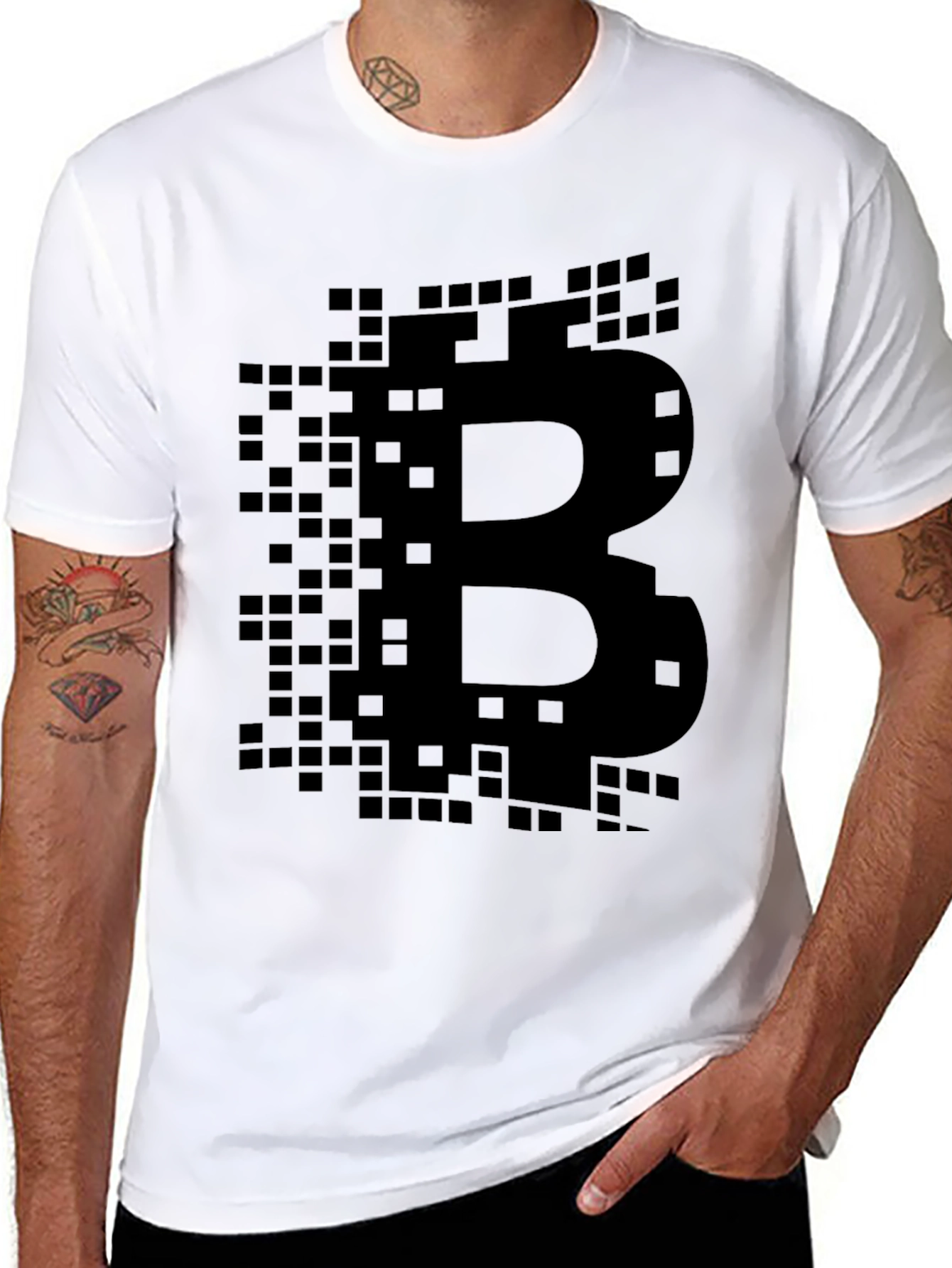 Bitcoin Pixelated Logo Black T-Shirt Crypto Currency Tee