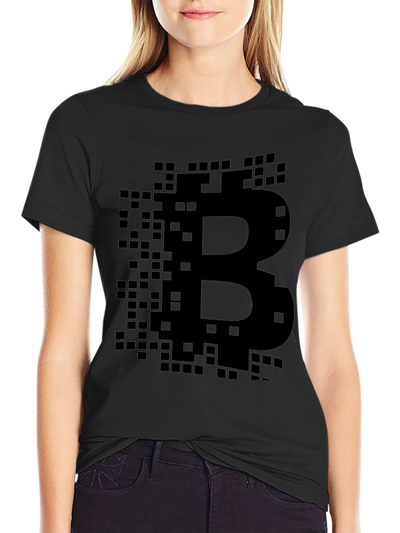 Bitcoin Pixelated Logo Black T-Shirt Crypto Currency Tee