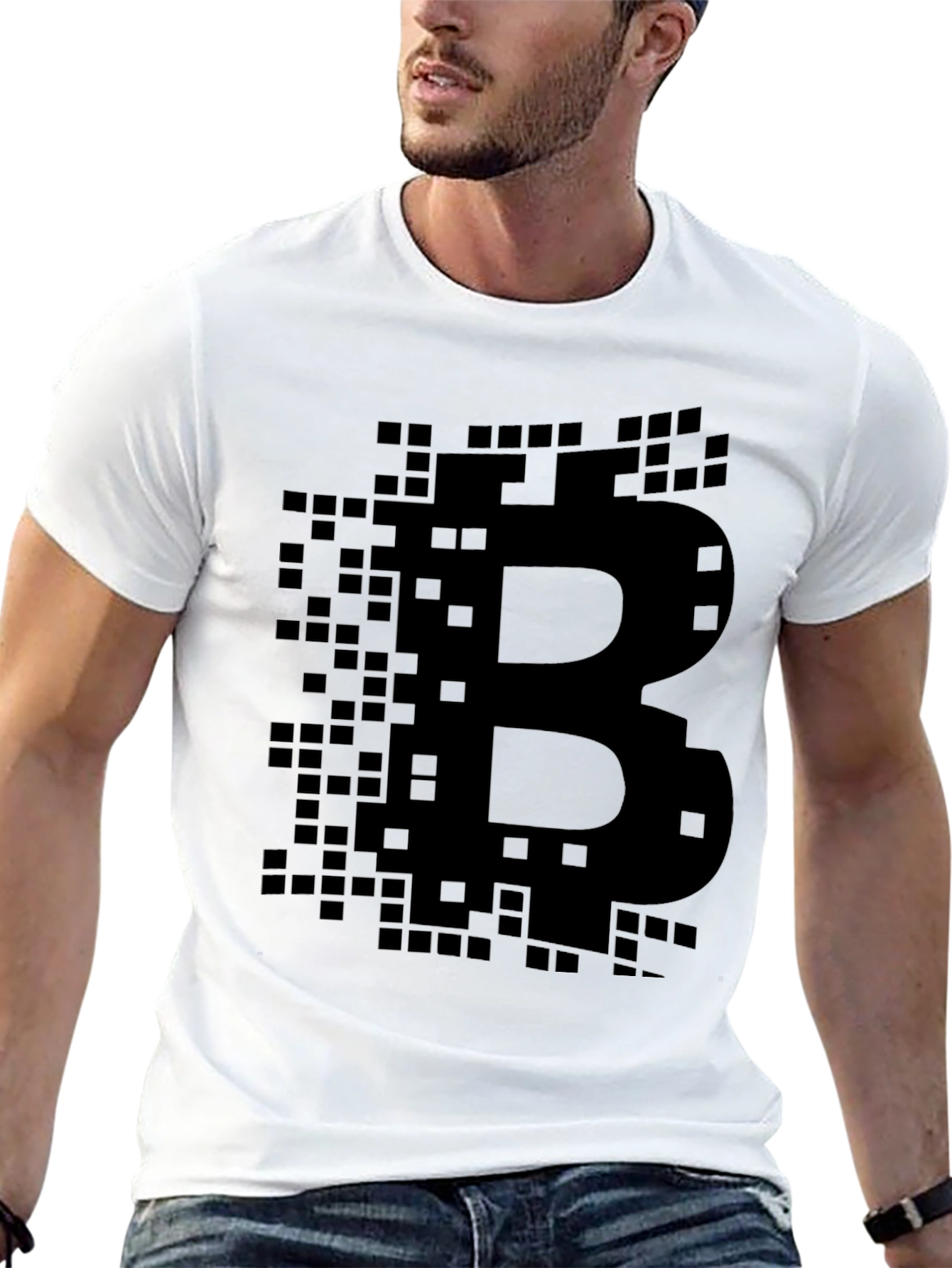 Bitcoin Pixelated Logo Black T-Shirt Crypto Currency Tee