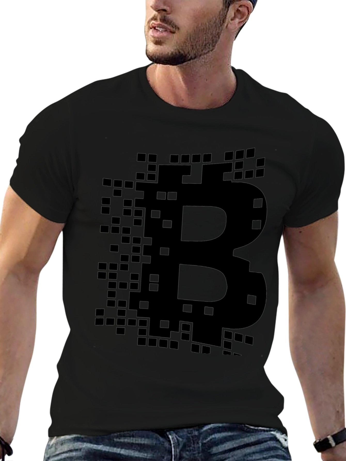 Bitcoin Pixelated Logo Black T-Shirt Crypto Currency Tee