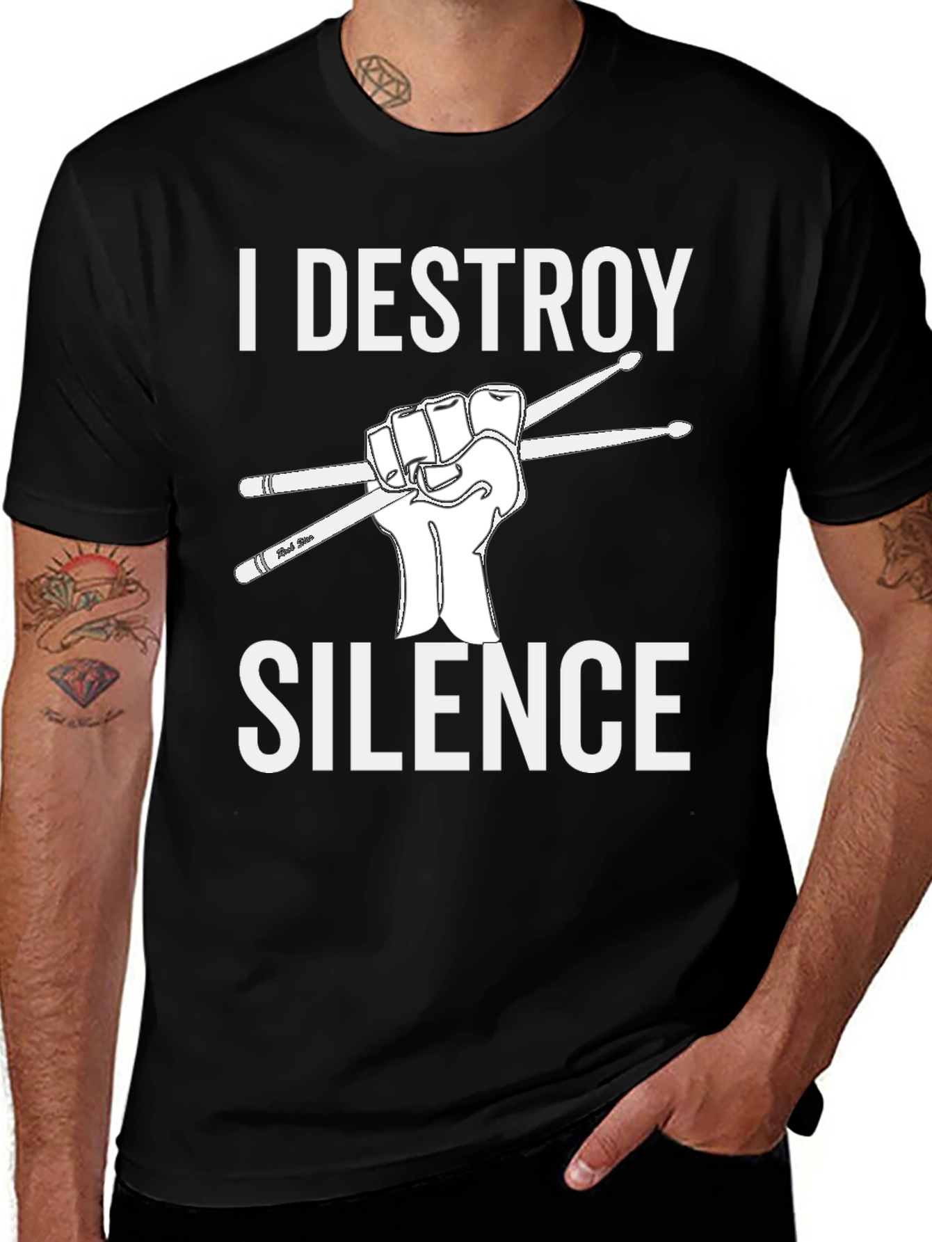 I Destroy Silence Drummer T-Shirt - Black Graphic Tee