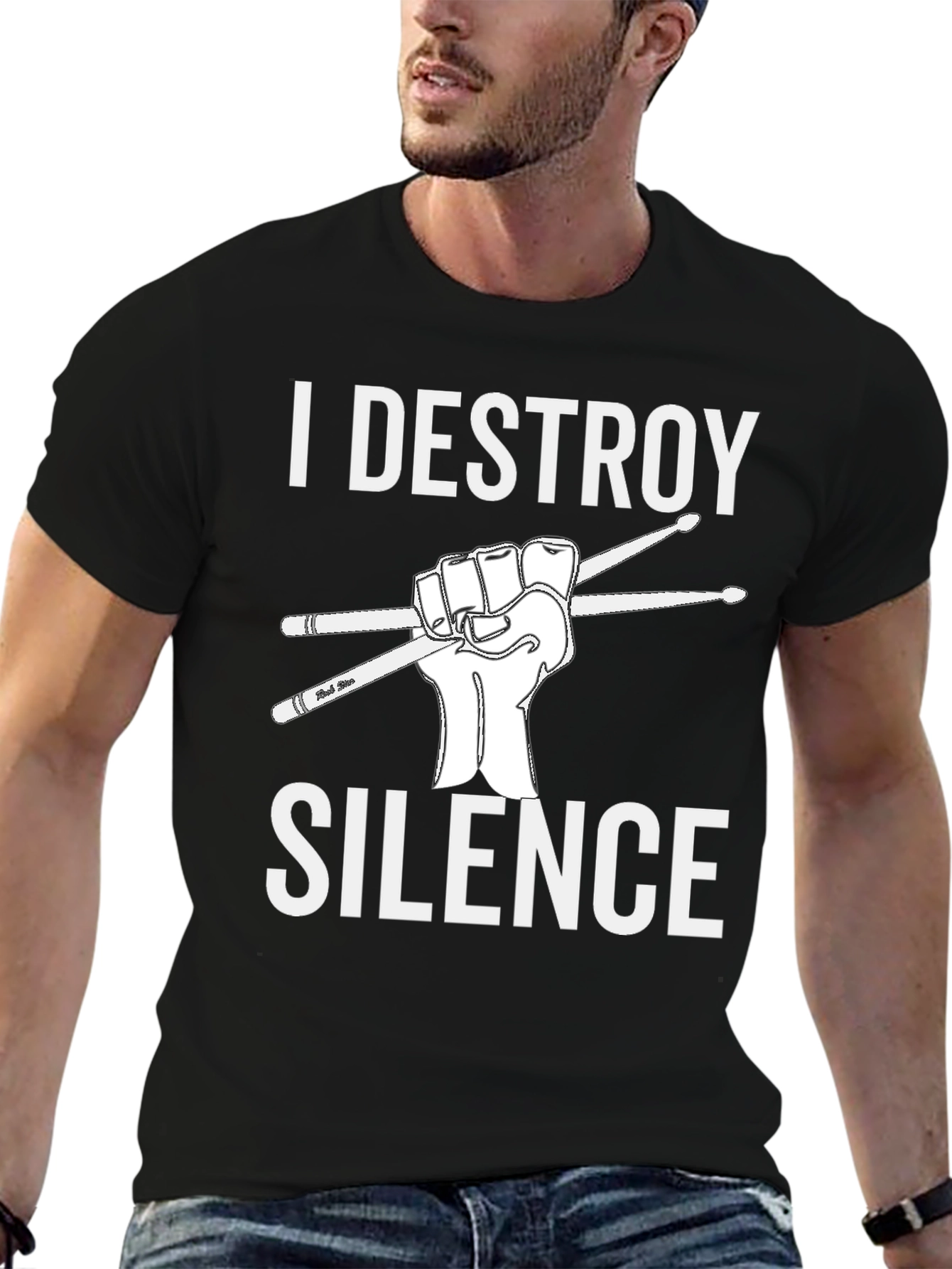 I Destroy Silence Drummer T-Shirt - Black Graphic Tee