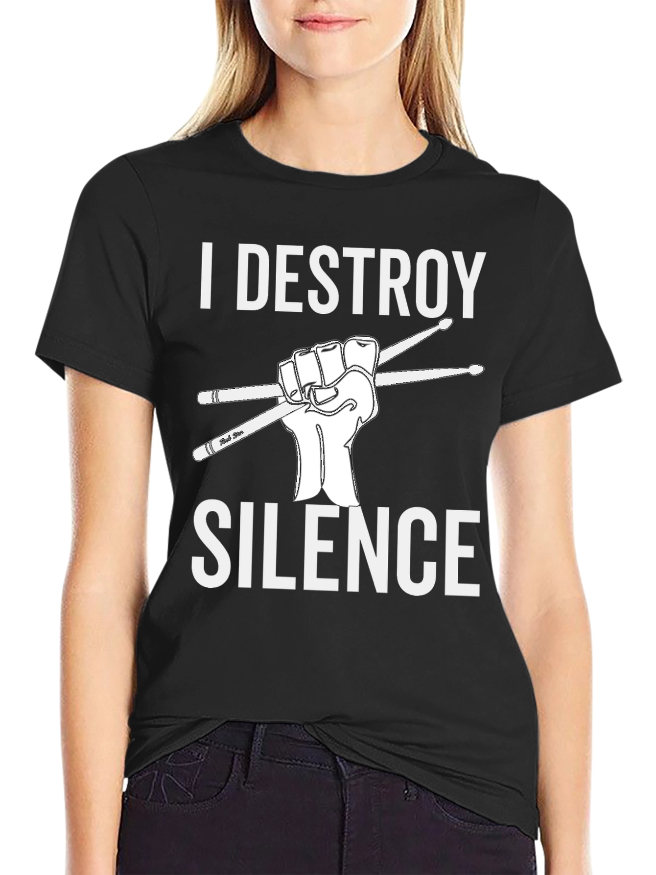 I Destroy Silence Drummer T-Shirt - Black Graphic Tee