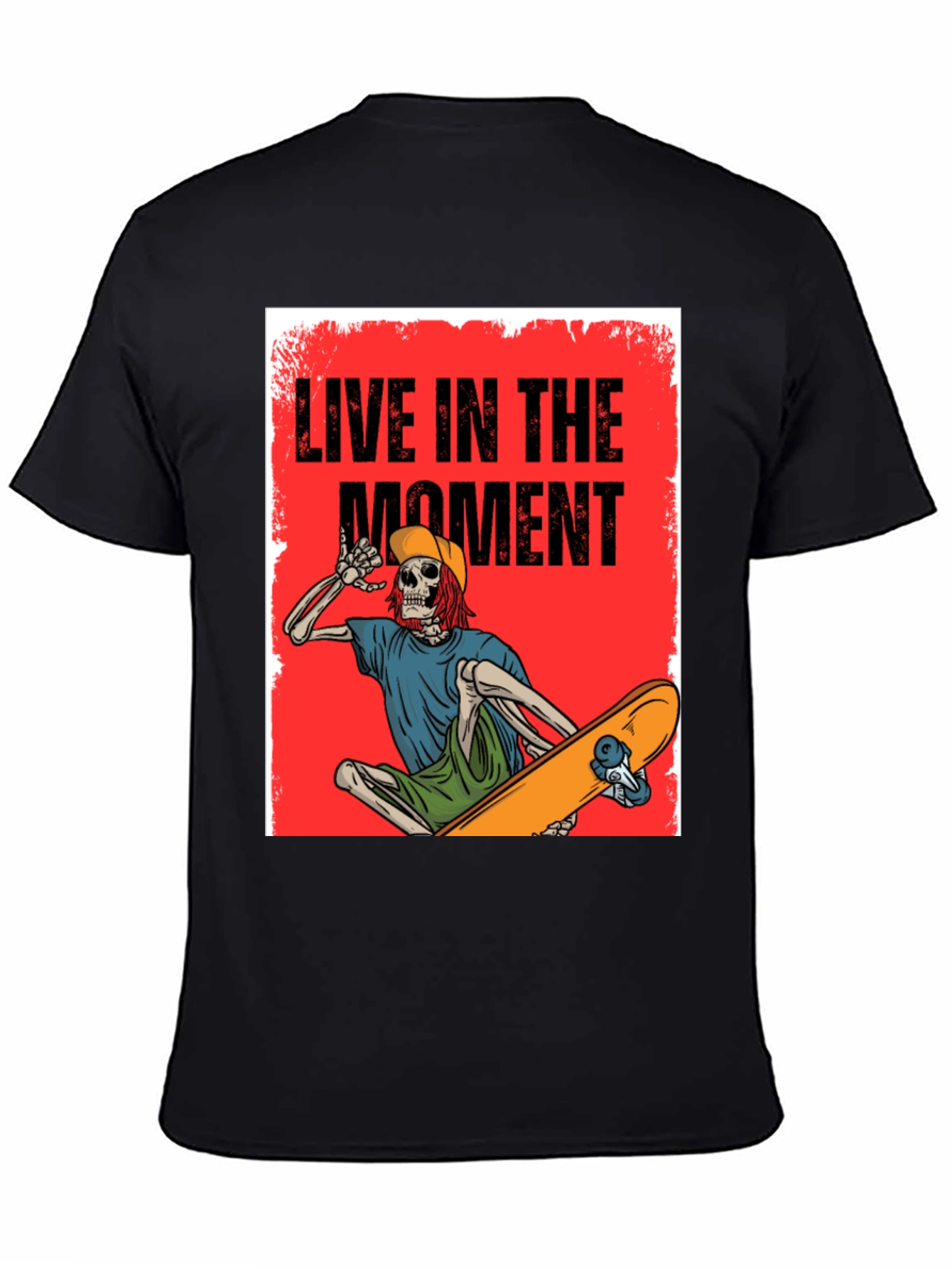 Live in the Moment Skeleton Skateboarder Graphic Tee