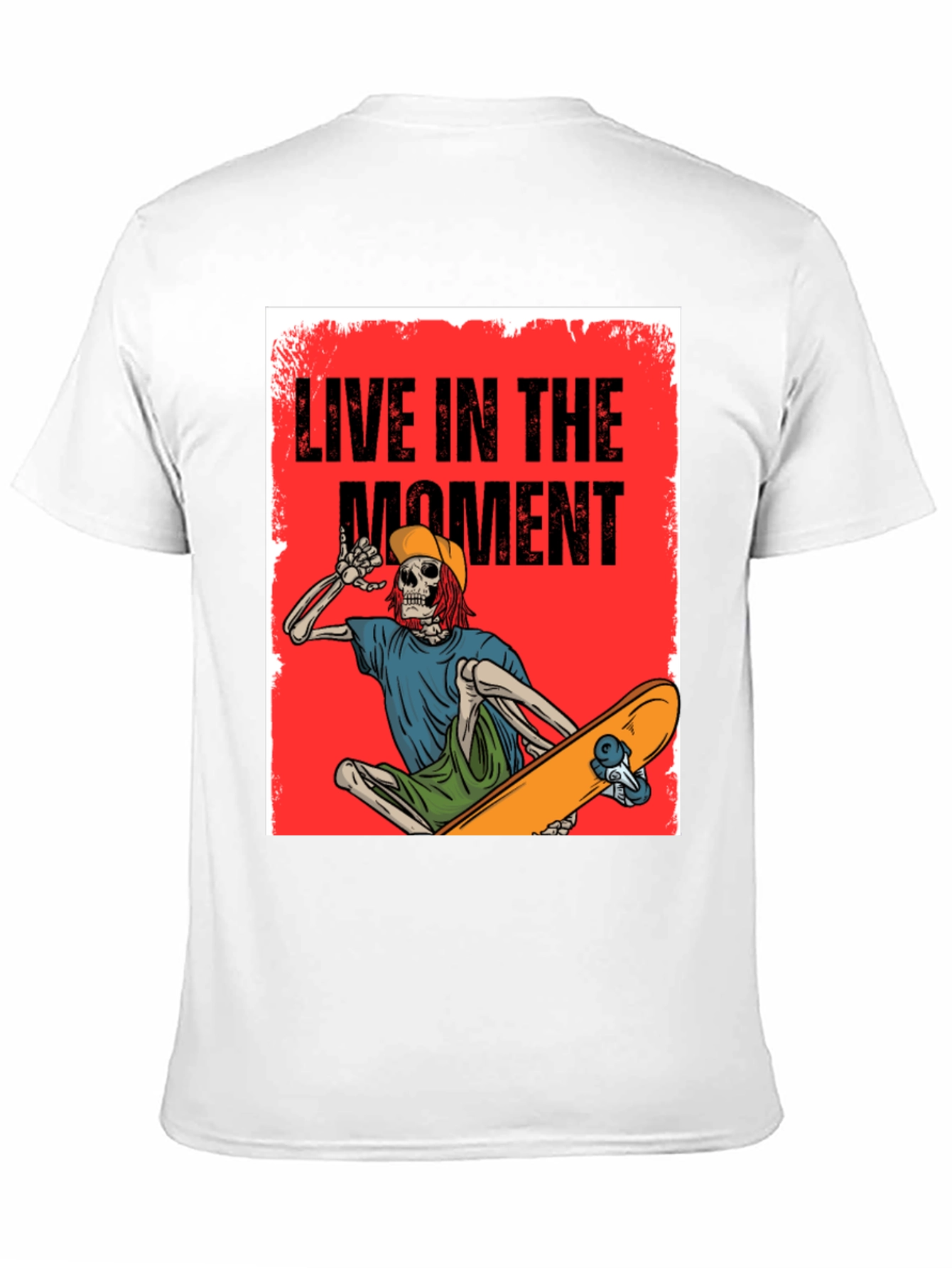 Live in the Moment Skeleton Skateboarder Graphic Tee