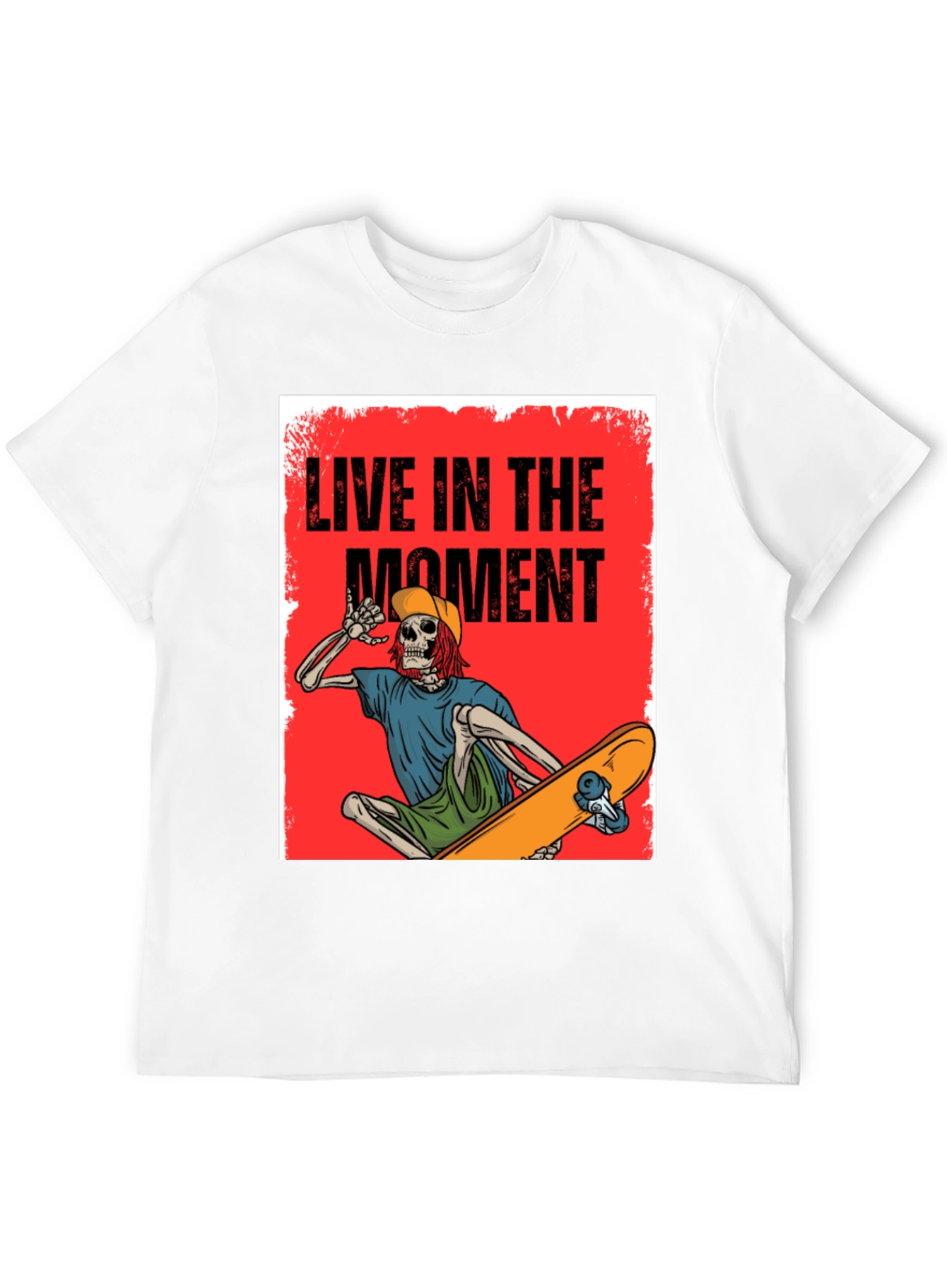 Live in the Moment Skeleton Skateboarder Graphic Tee
