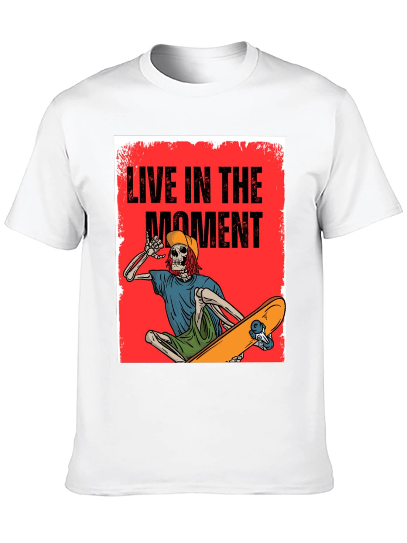 Live in the Moment Skeleton Skateboarder Graphic Tee