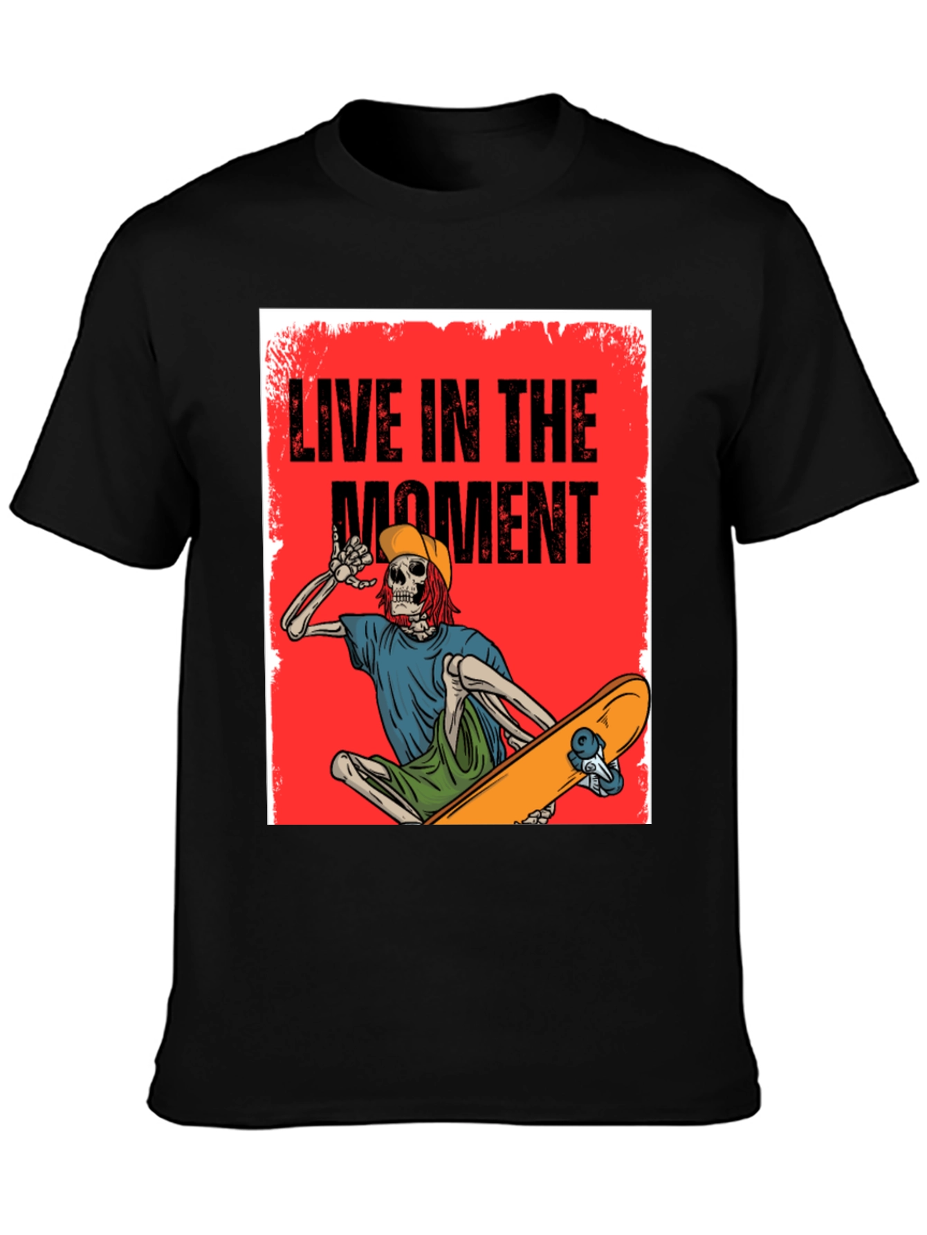 Live in the Moment Skeleton Skateboarder Graphic Tee
