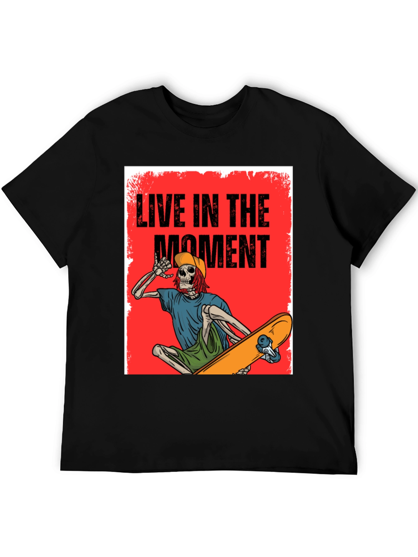 Live in the Moment Skeleton Skateboarder Graphic Tee
