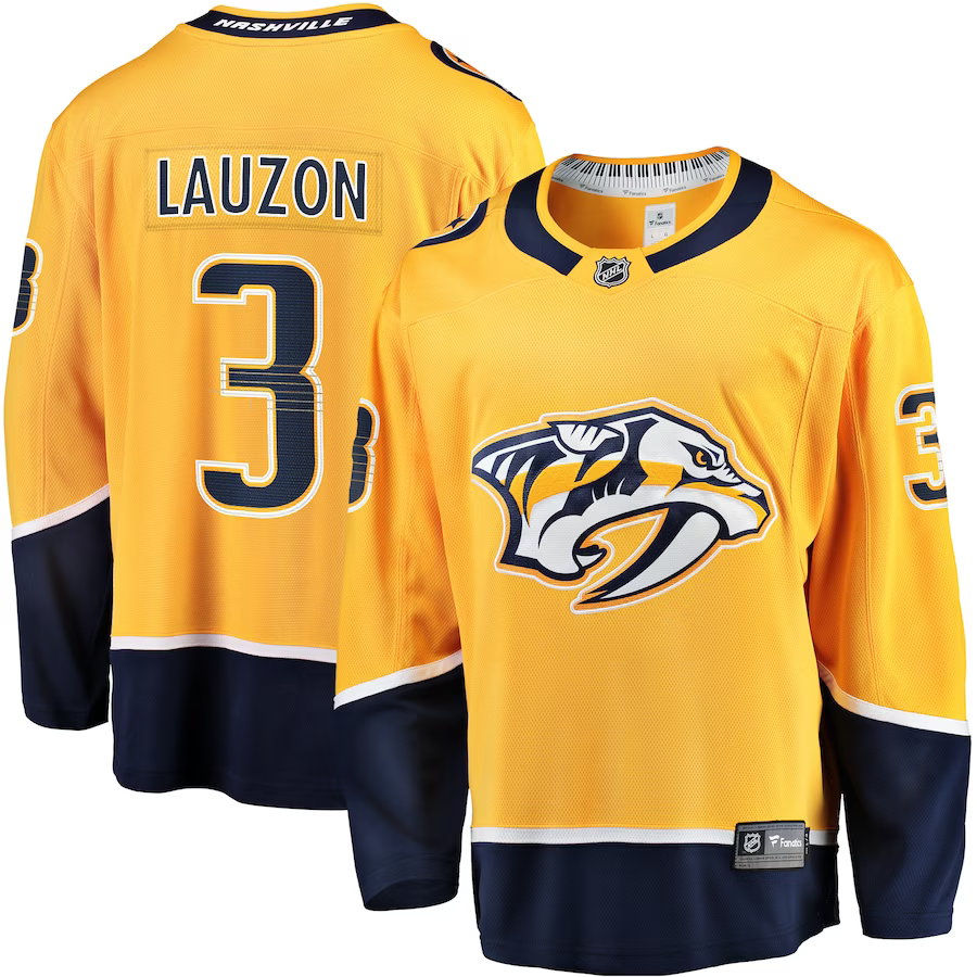 Men's Nashville Predators Jeremy Lauzon #3 Gold Home Breakaway Player Jerseys