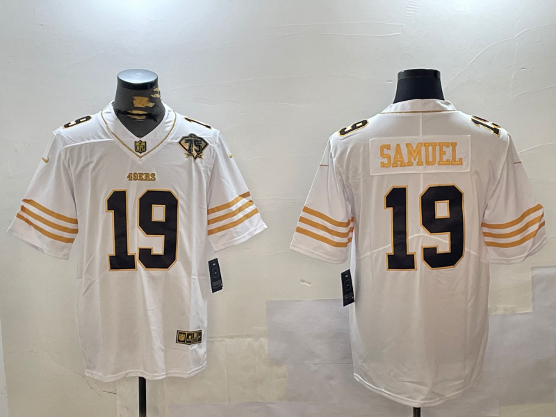 Men's San Francisco 49ers Deebo Samuel #19 White 75th Anniversary Player Jerseys