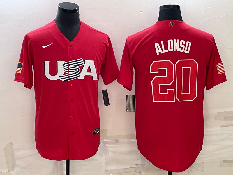 Men's 2023 World Baseball Classic #20 Pete Alonso USA Red Jerseys