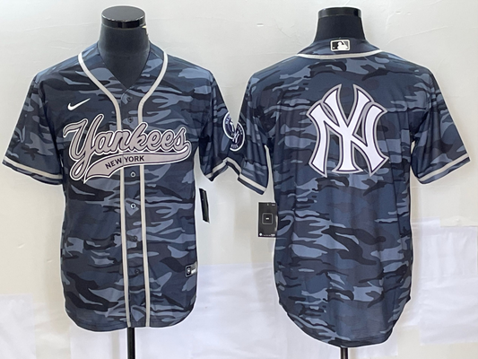 Men's New York Yankees Grey Camouflage Replica Player Jerseys Joint Edition