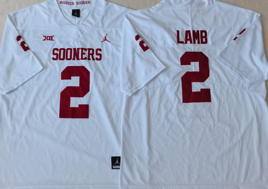 Men's Oklahoma Sooners Ceedee Lamb #2 White Player Game Jersey