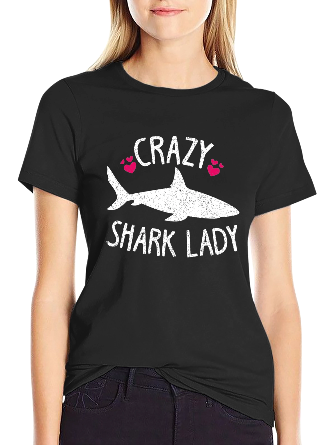 Crazy Shark Lady T-Shirt - Womens Novelty Tee