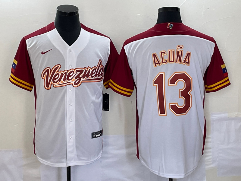 Men's 2023 World Baseball Classic #13 Ronald Acu?a Jr. Venezuela White Jerseys