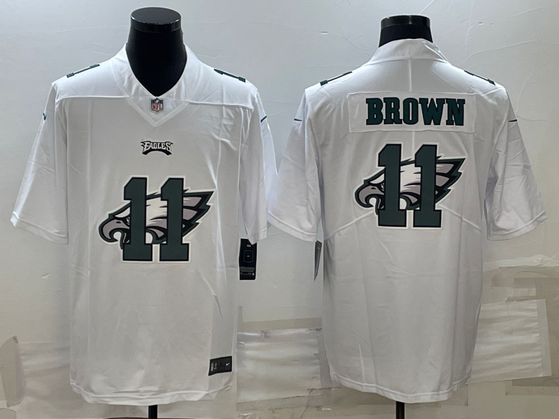 Men's Philadelphia Eagles A.J. Brown #11 White Team Game Jerseys
